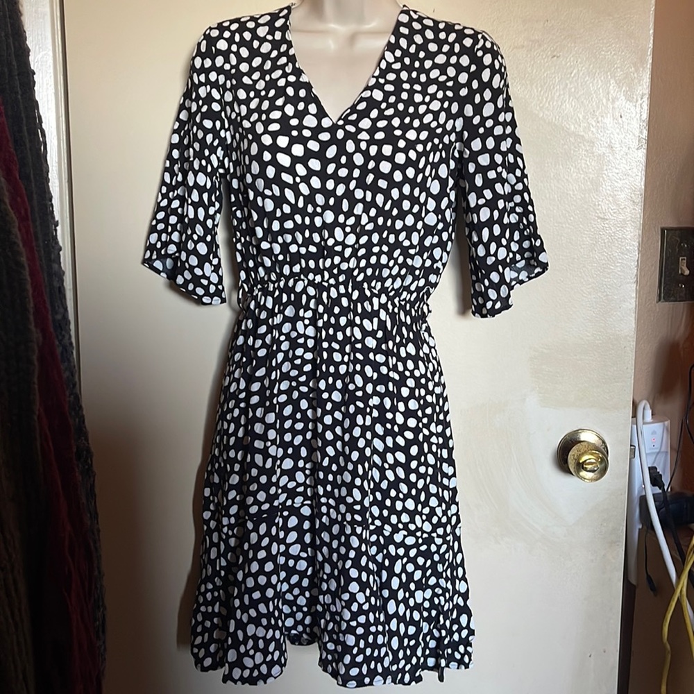 New with tags polka dot dress, black & white, XS Petite dress